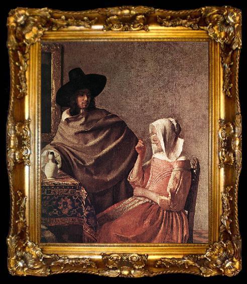 framed  VERMEER VAN DELFT, Jan A Lady Drinking and a Gentleman (detail) ar, ta009-2